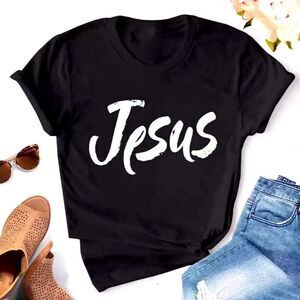 ⭐️ Brand New Large  Black  Jesus  Printed T-shirt Women